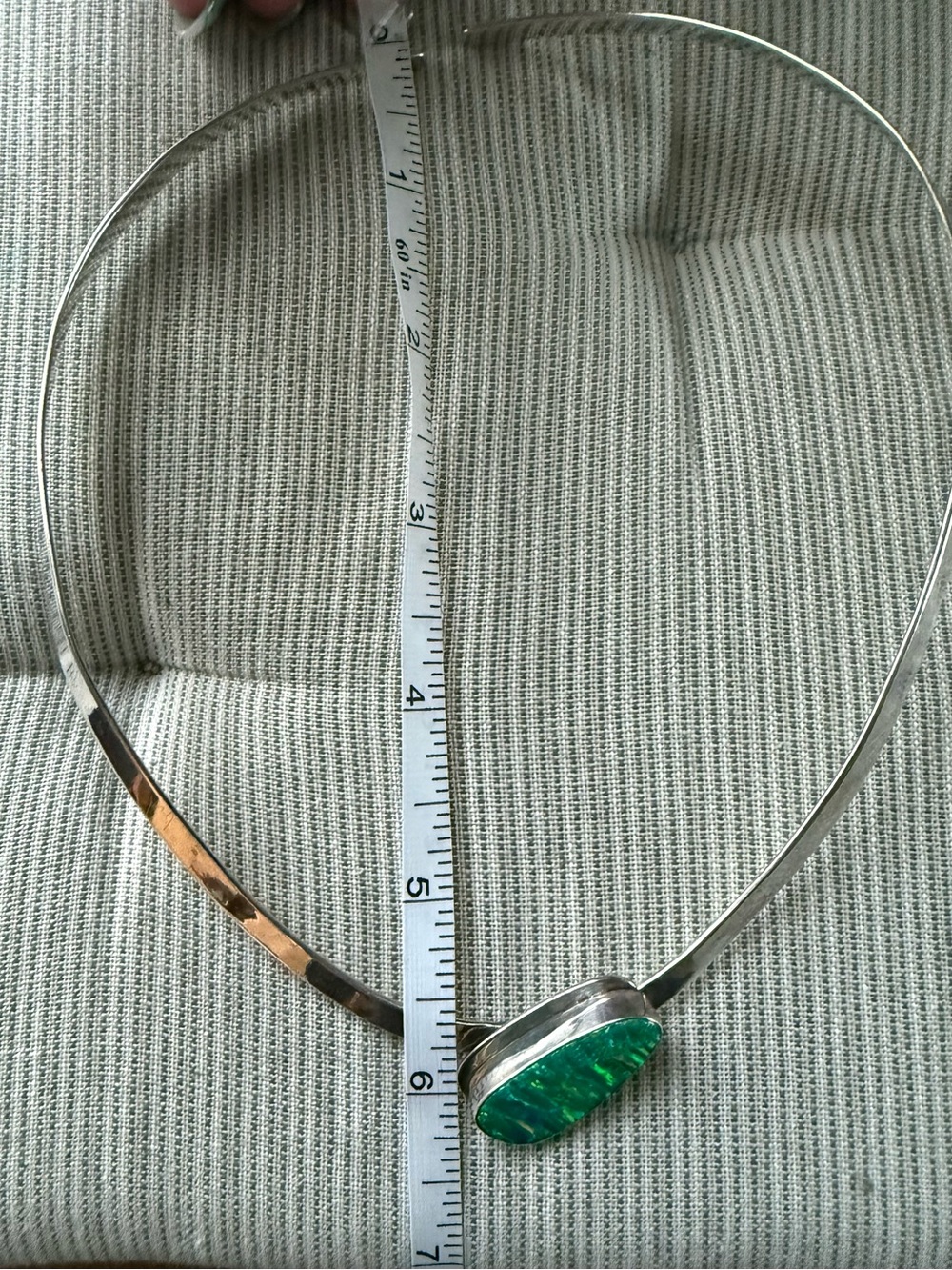 Taxco Mexico Sterling Silver Choker Necklace w/Green Opal Center 16 in vintage - Picture 15 of 17
